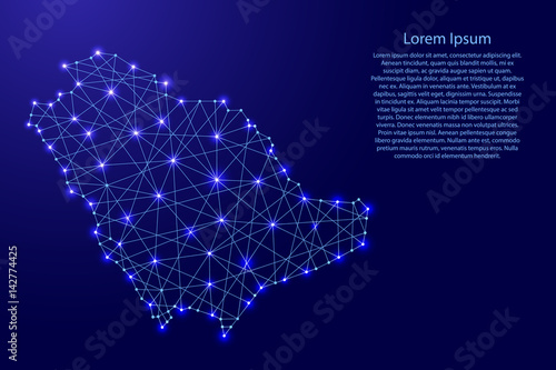 Map of Saudi Arabia from polygonal blue lines and glowing stars vector illustration