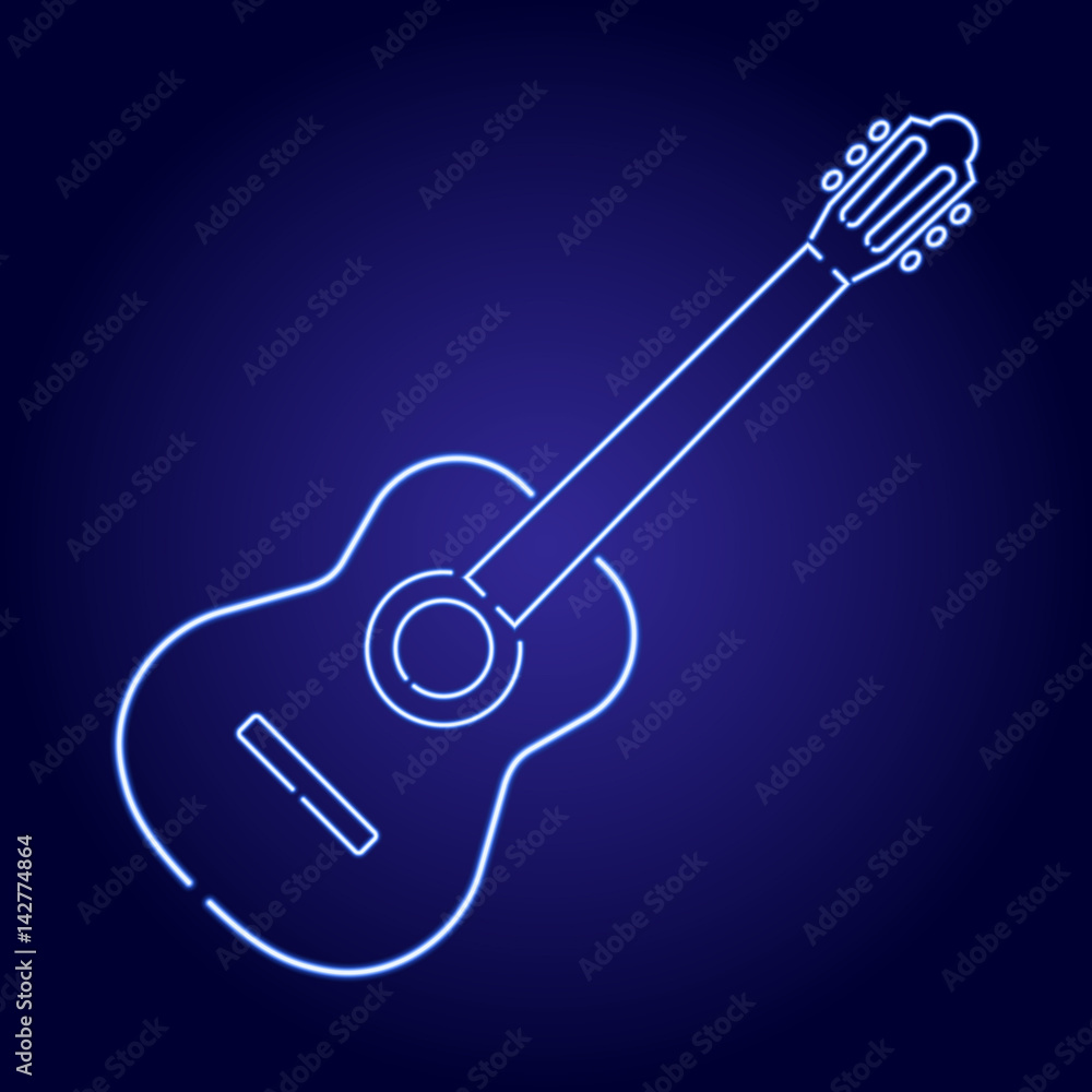 Acoustic guitar neon blue glowing of vector illustration Acoustic guitar neon blue glowing of vector illustration