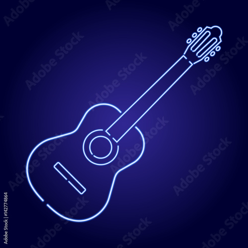 Acoustic guitar neon blue glowing of vector illustration
