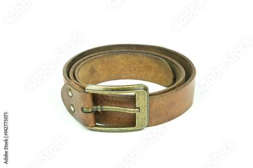 old genuine leather belt with brass buckle