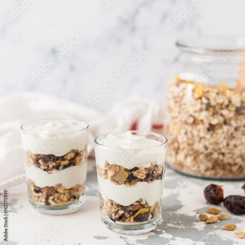 Spiced Yogurt with Granola in Glasses