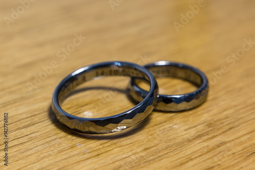 Two wedding rings made of tungsten.