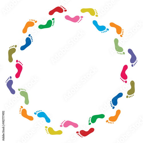 vector abstract illustration of colorful footprint symbols