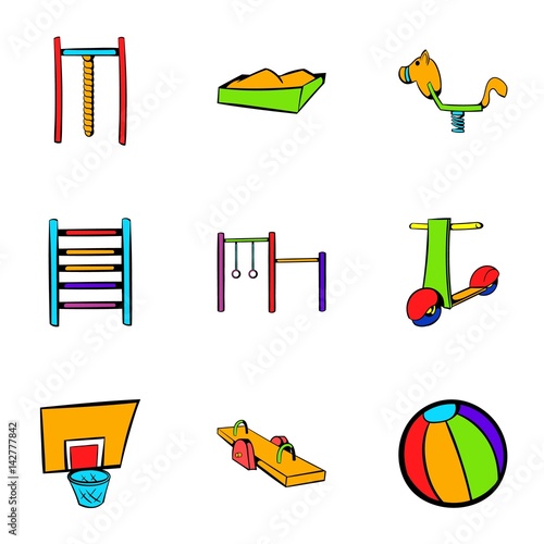 Children activity icons set, cartoon style