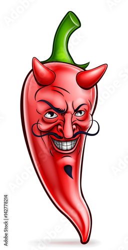 Devil Red Hot Chilli Pepper Cartoon Character