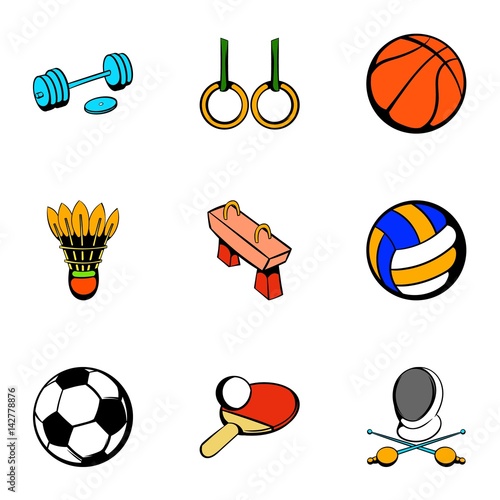 Sport things icons set, cartoon style