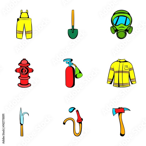 Fire icons set, cartoon style