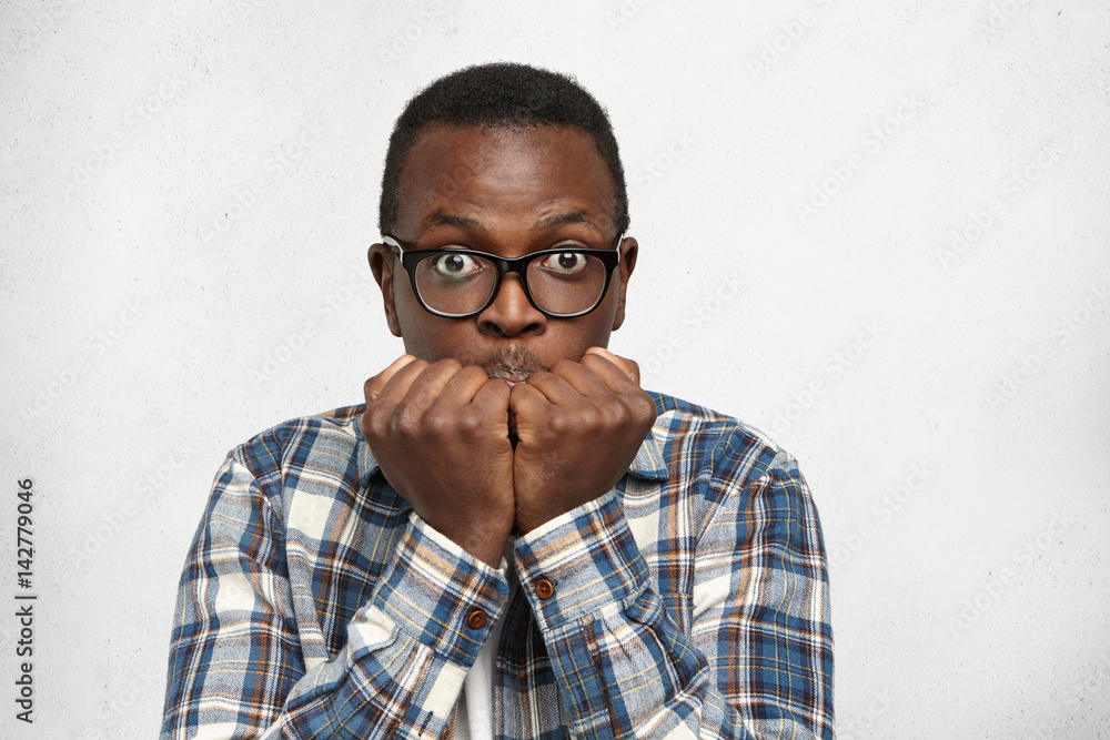 Portrait of African American Guy Business Student Funny Pretending