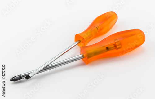 Fotografie Phillips screwdriver and small screwdriver on white background