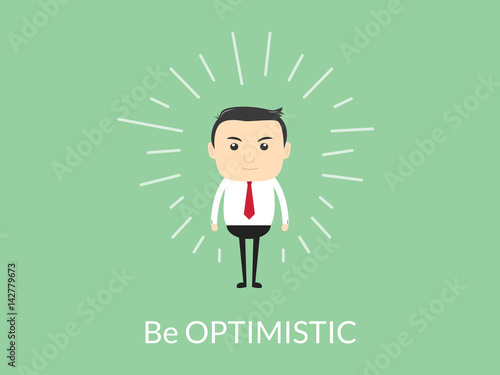 be optimistic quotes illustration with business man standing on top of the text - vector illustration