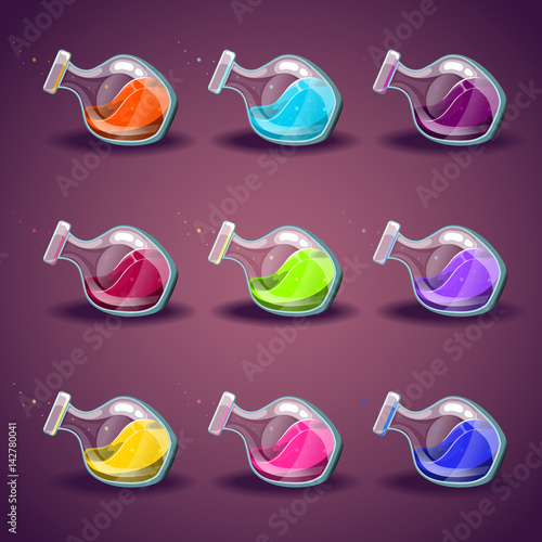 Set of bottle with liquid. Magic Elixir