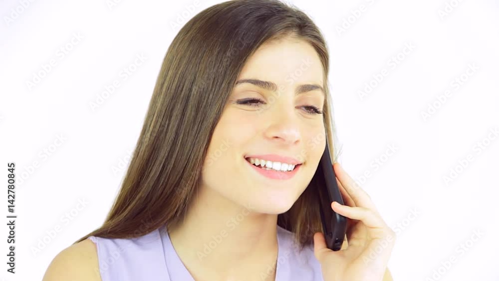 Portrait of young cute woman talking on the phone happy in love Portrait of young cute woman talking on the phone happy in love