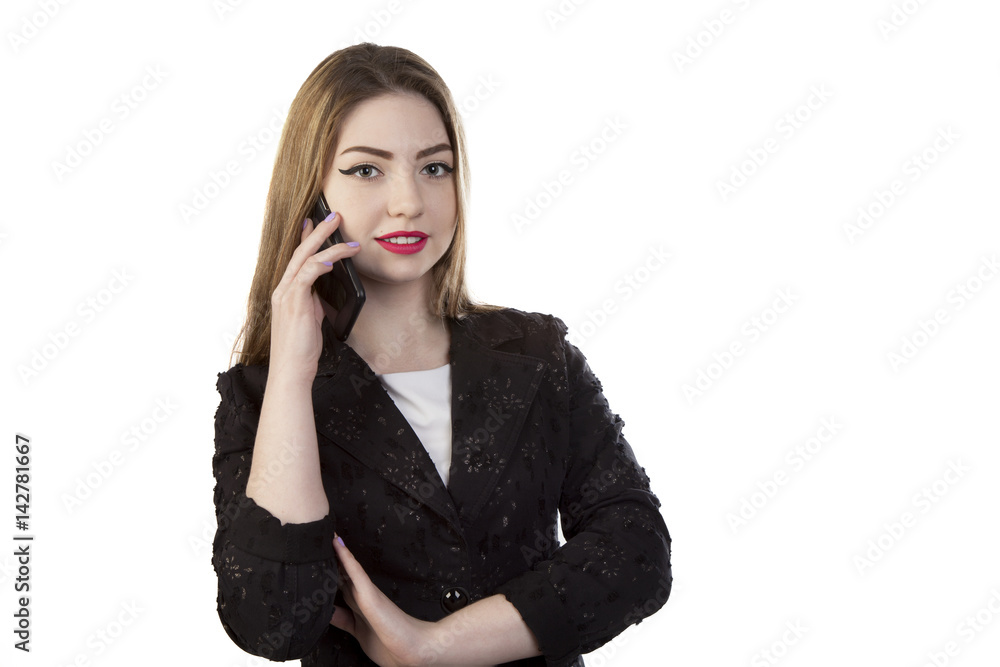 business woman with mobile on a white studio shot business woman with mobile on a white studio shot
