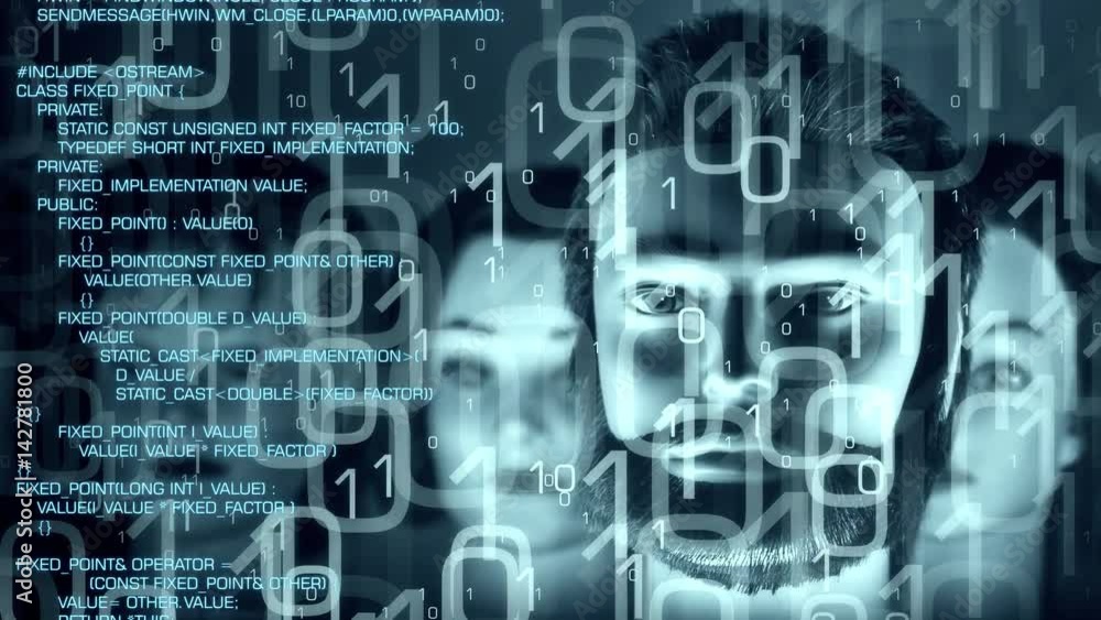 Hacker cyber attack on financial computer data. Future robot cyber crime Hacker cyber attack on financial computer data. Future robot cyber crime