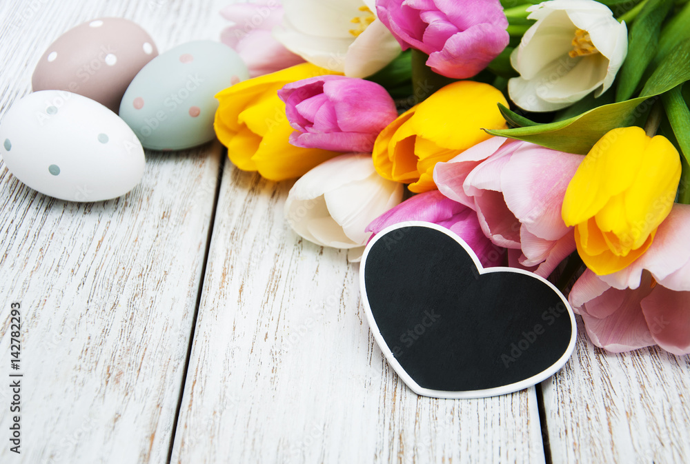 Easter eggs and tulips Easter eggs and tulips