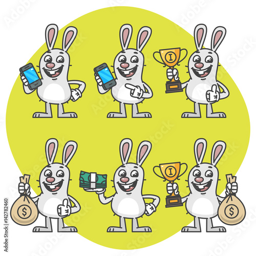 Rabbit Holding Mobile Phone Cup Money Set Characters
