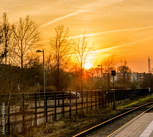 sunset at a trainstation in Europe