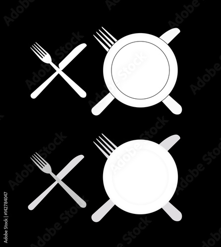 knife fork and plate flat illustration