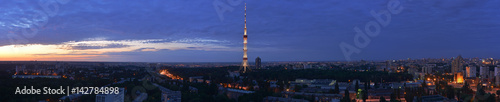 Kyiv evening panoramic view with TV tower