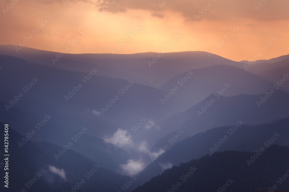 Beautiful mountain view in Romania at sunset