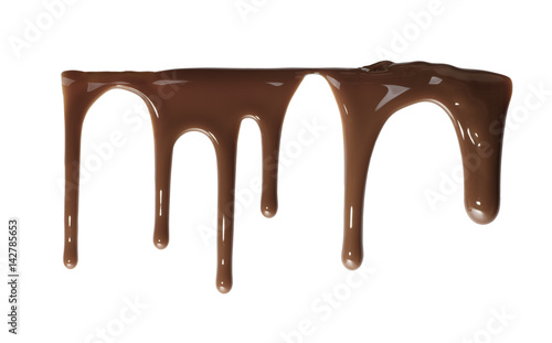 Flowing down liquid chocolate isolated on white background
