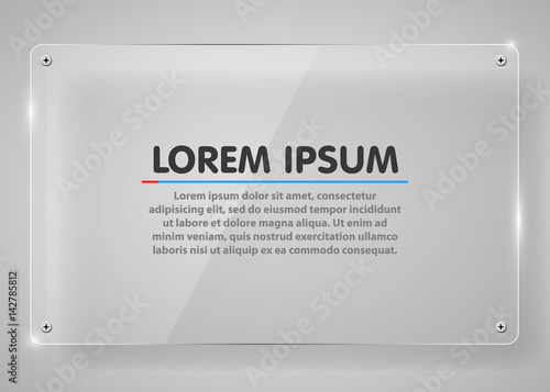 Realistic horizontal transparent glass frame with shadow. Modern background.