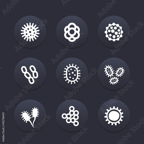 bacteria, microbes and viruses vector icons set