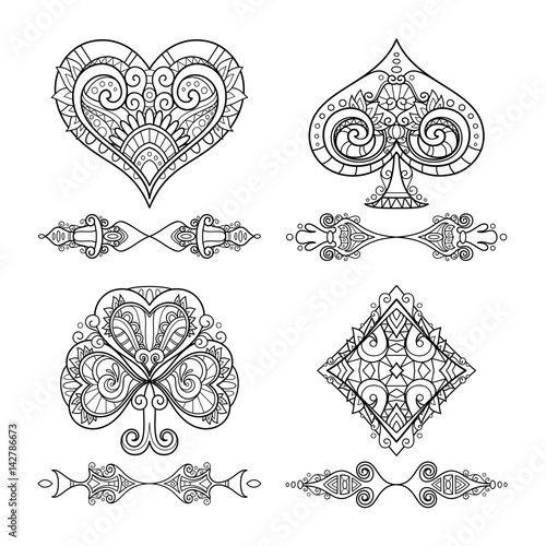 Vector Set of Suit (Playing Card) With Decorative Ornament. Women's Day. Isolated Objects On White Background
