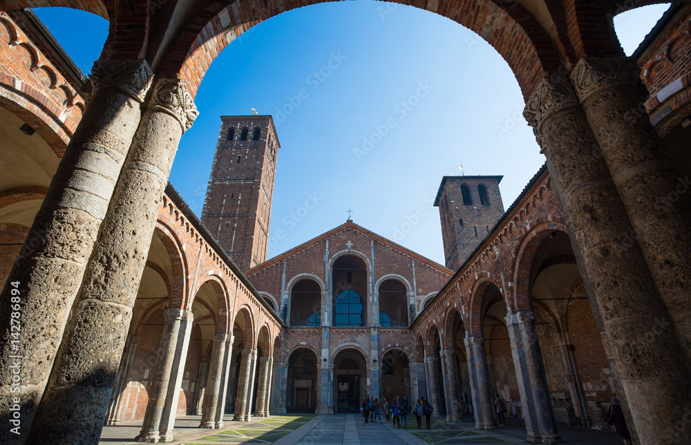 MILAN, ITALY, MARCH 28, 2017 - Basilica di Sant'Ambrogio in Milan, Italy