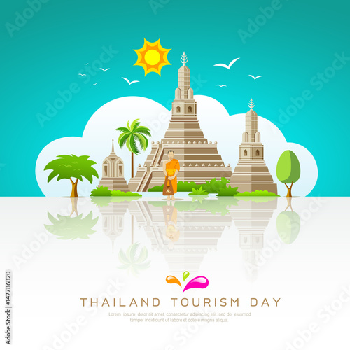 Thailand tourist landmarks background, vector illustration