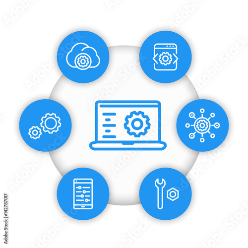 development, engineering, configuration icons in linear style