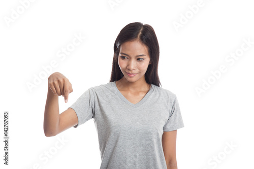 Wallpaper Mural Beautiful young Asian woman point down to blank space. Torontodigital.ca