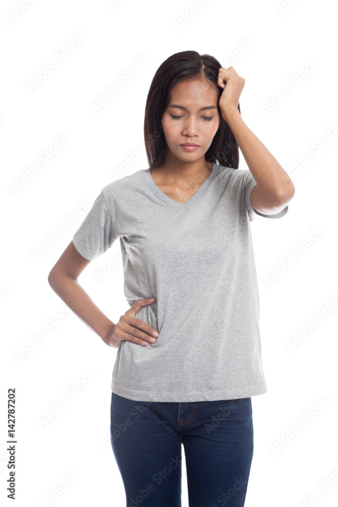 Young Asian woman got sick and headache. Young Asian woman got sick and headache.