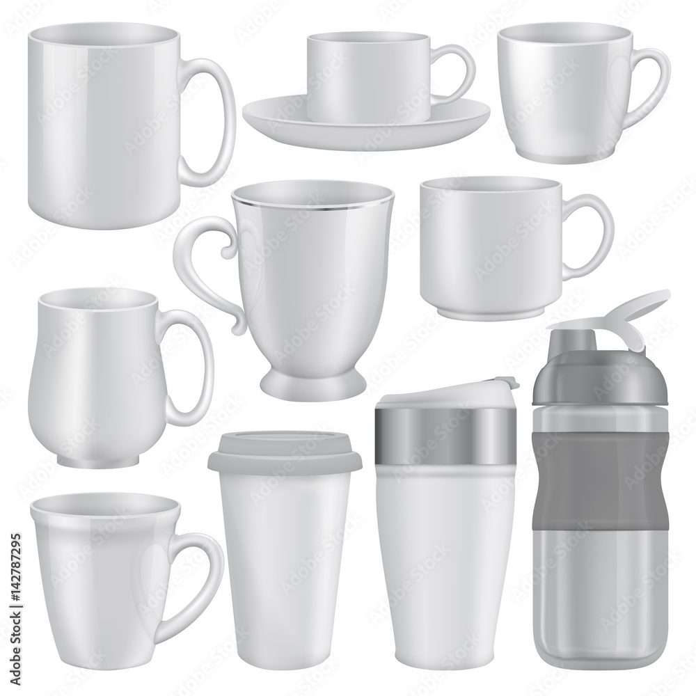 Mug cup mockup set, realistic style Mug cup mockup set, realistic style