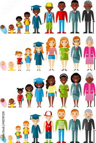All age group of african american, european people. Generations man and woman.