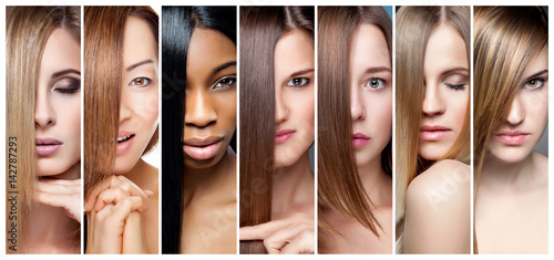 Obraz na plátne Collage of women with various hair color, skin tone and complexion