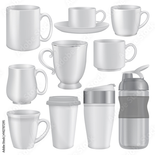 Mug cup mockup set, realistic style