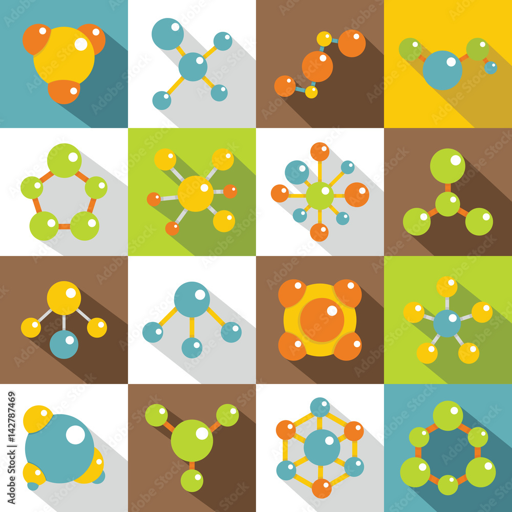 Molecule icons set, flat style Stock Vector | Adobe Stock