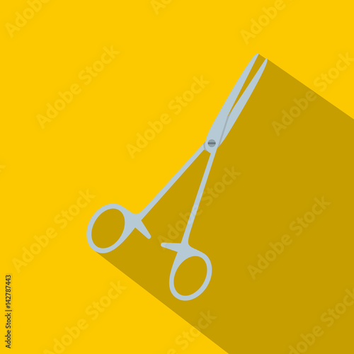 Steel surgical forceps icon, flat style