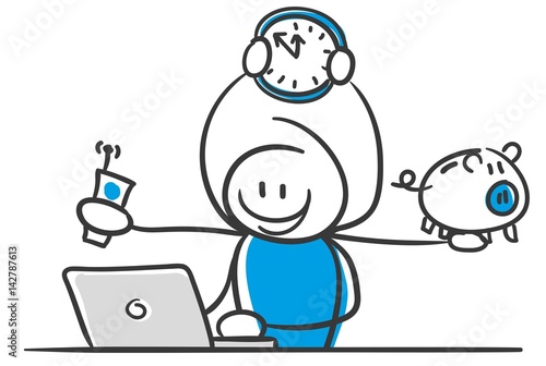 Stick Figure Series Blue / Multitasking / Influencer