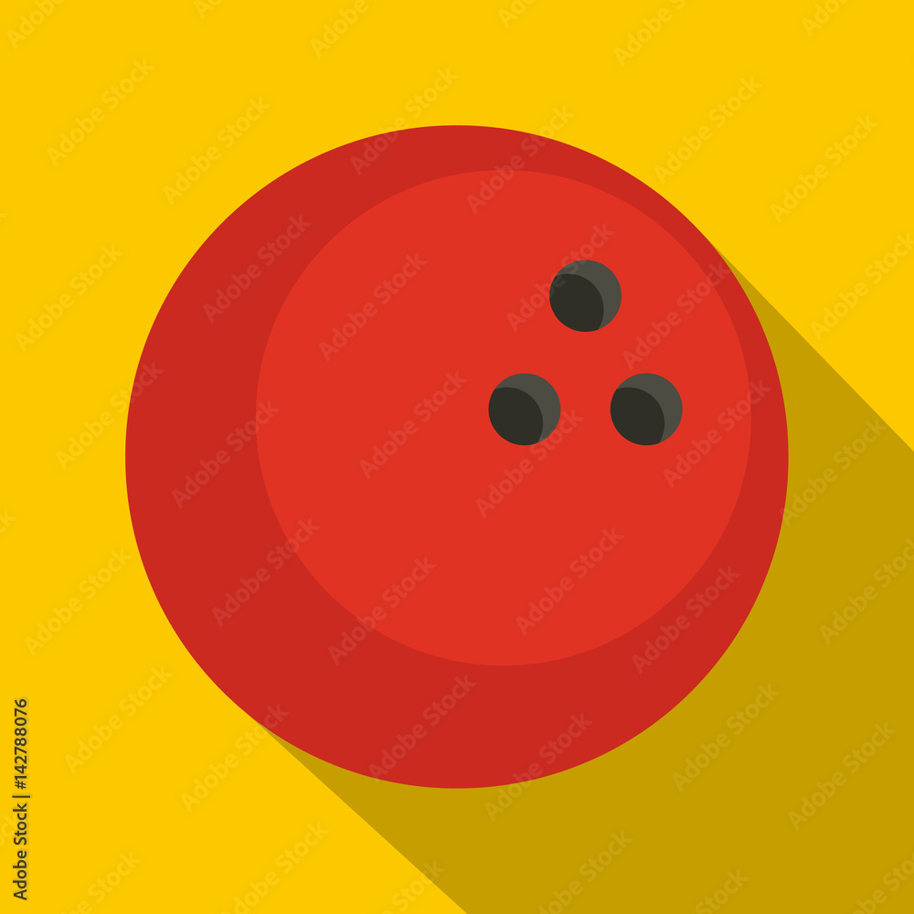 Red marbled bowling ball icon, flat style Red marbled bowling ball icon, flat style