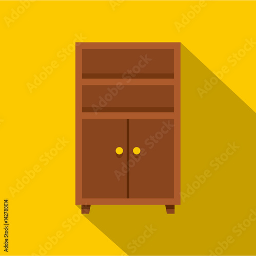 Wooden cabinet icon, flat style