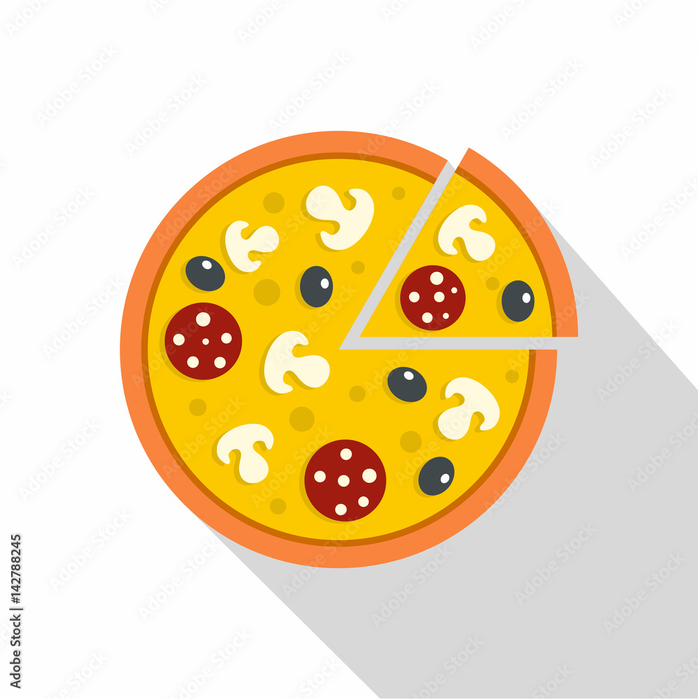 Pizza with mushrooms, salami and olives, icon Pizza with mushrooms, salami and olives, icon