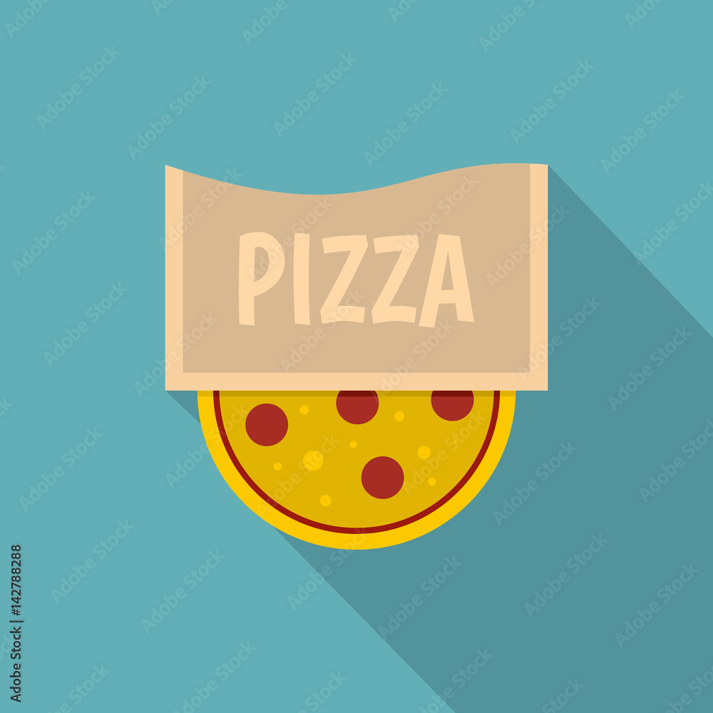 Pizza emblem for pizzeria icon, flat style