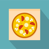 Pizza with sausages, tomatoes and mushrooms icon