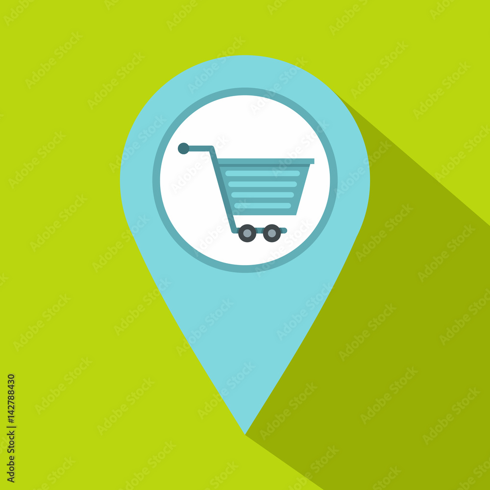 Supermarket location icon, flat style Supermarket location icon, flat style