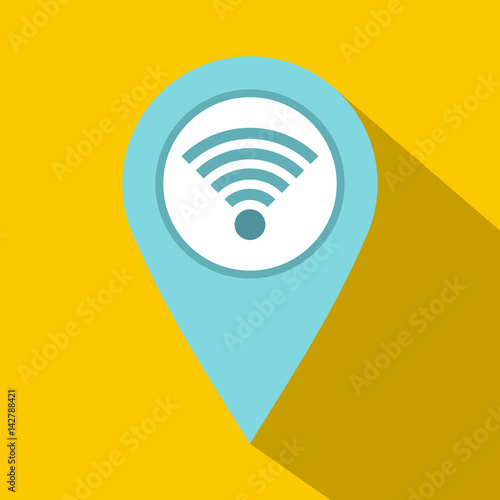 Light blue map pointer with wi fi symbol icon