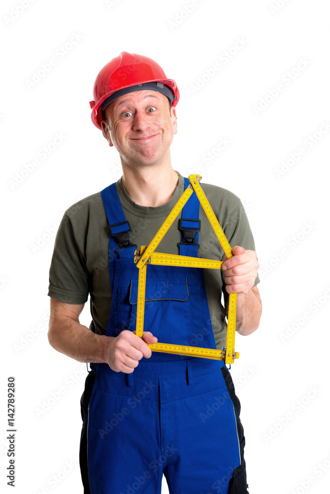 worker with yardstick- house worker with yardstick- house