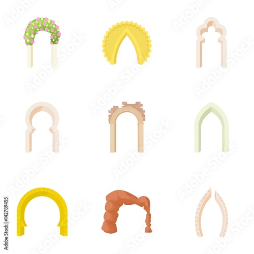 Archway icons set, cartoon style