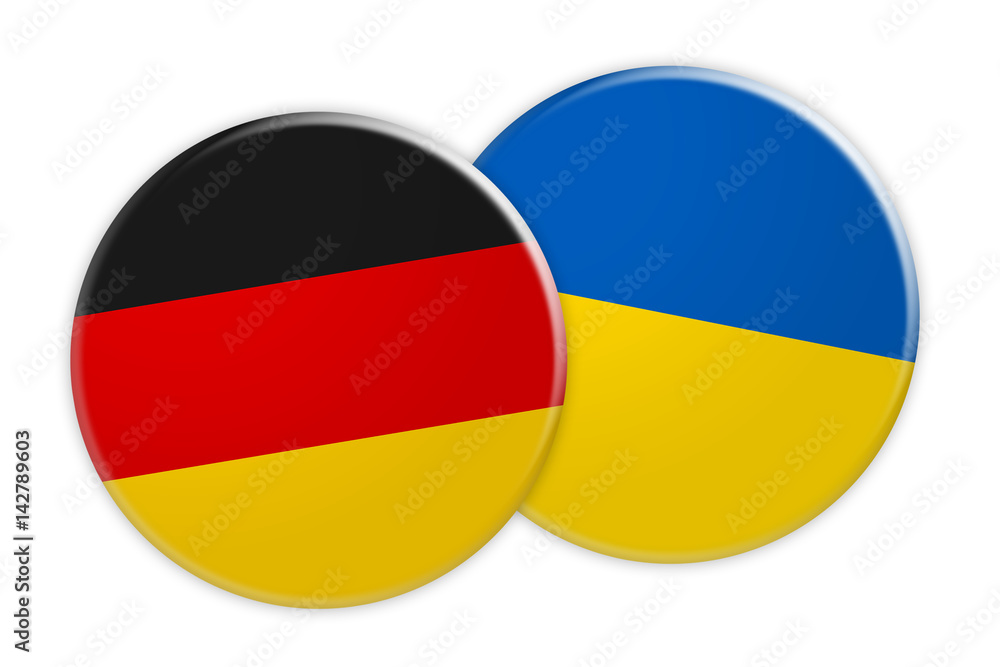 News Concept: Germany Flag Button On Ukraine Flag Button, 3d illustration on white background News Concept: Germany Flag Button On Ukraine Flag Button, 3d illustration on white background